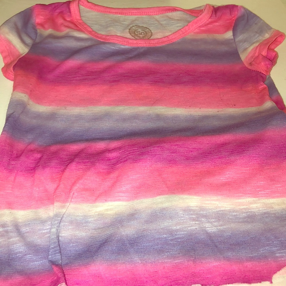 A pink, purple and white neon short sleeve